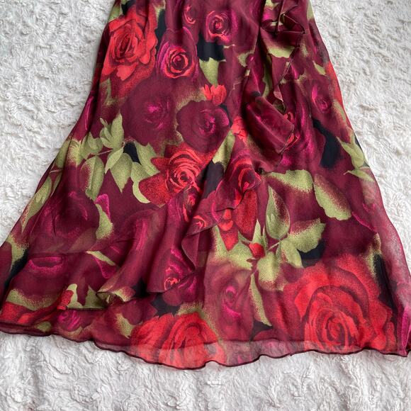 bebe 100% silk rose floral print halter slip dress slipdress fairy roses red S - Picture 10 of 16
